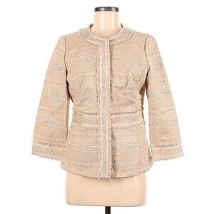 Lafayette 148 New York Metallic Tweed Blazer Jacket Neutral Beige Tan Gold 6